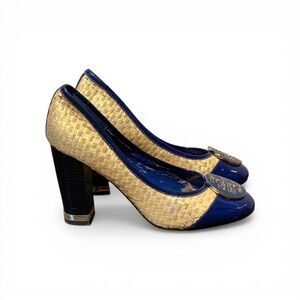 Tory Burch Woven Rattan Block Heeled Pumps #A788-1 33 Size 8.5
